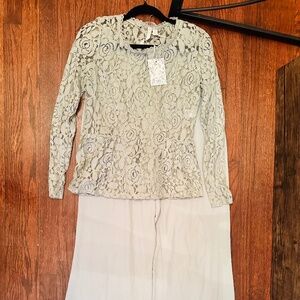 BNWT Sage Green Lace Top & Coordinated Pants